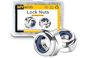160Pcs M6 Nylon Inserted Hex Lock Nuts 304 Stainless Steel Metric M6 Nut Bright Finish for M6x1.0 Bolt by Mywish
