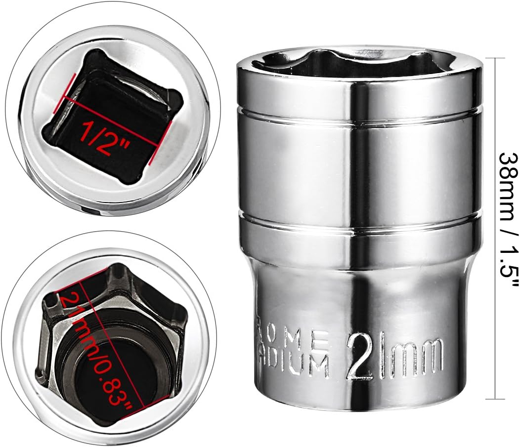 sourcing map 1/2-Inch Drive 21mm 6-Point Shallow Socket, Metric, Cr-V - Image 4