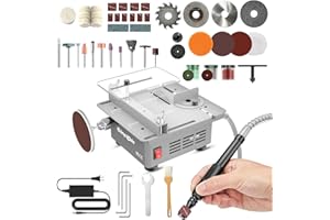Mini Table Saw, Sinpiode Multi-Functional Desktop Portable Table Saw for Crafts with Adjustable Speed & Angle, All-in-One Cutting, Sanding, Engraving & Drilling Tool for Wood, Acrylic, Plastic, PCB