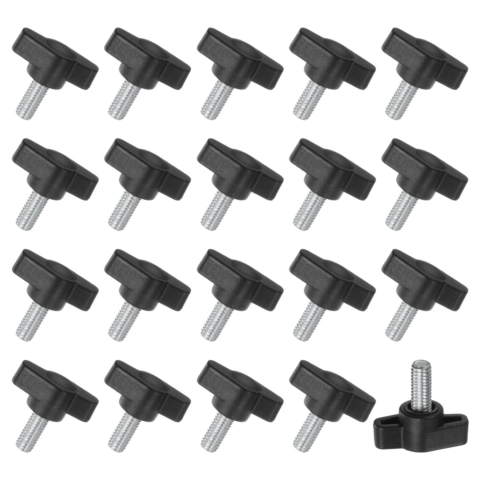 M METERXITY 20-Pack Thumb Screws, M6x12mm Tee Wing Knobs, Plastic T Handle Clamping Screw Knob for Woodworking/Machinery/Equipment, Metric Thread Thumbscrew [Black]