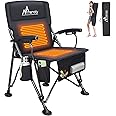 MENOLY Heated Camping Chair, Portable Heated Folding Chair, Heated Seat and Back Chair with Cup Holder, 4 Large Pockets for Outdoor Activities, 3 Heat Levels, Supports 300lbs, Battery NOT Include
