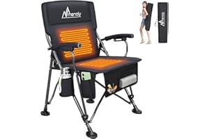 MENOLY Heated Camping Chair, Portable Heated Folding Chair, Heated Seat and Back Chair with Cup Holder, 4 Large Pockets for Outdoor Activities, 3 Heat Levels, Supports 300lbs, Battery NOT Include