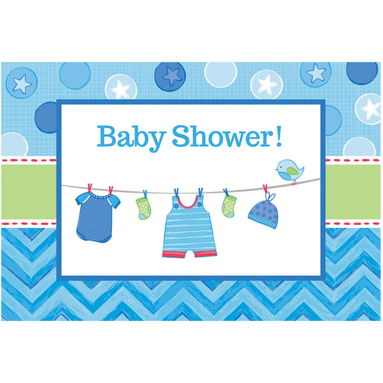 Amscan 491491 Love Baby Boy Shower Postcard Invitations-8 Pcs, Blue