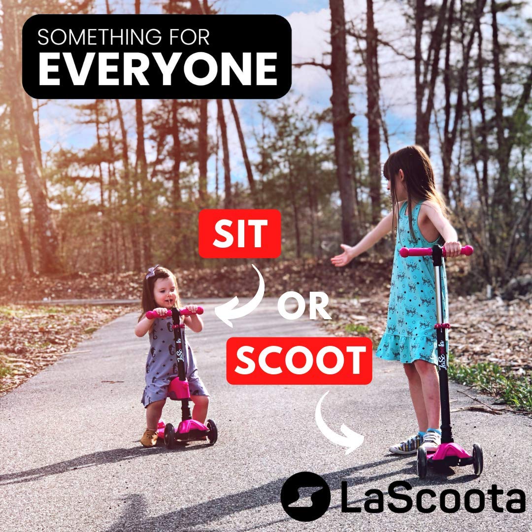 Lascoota Kick Scooter for Kids Adjustable Height w/ExtraWide Deck PU