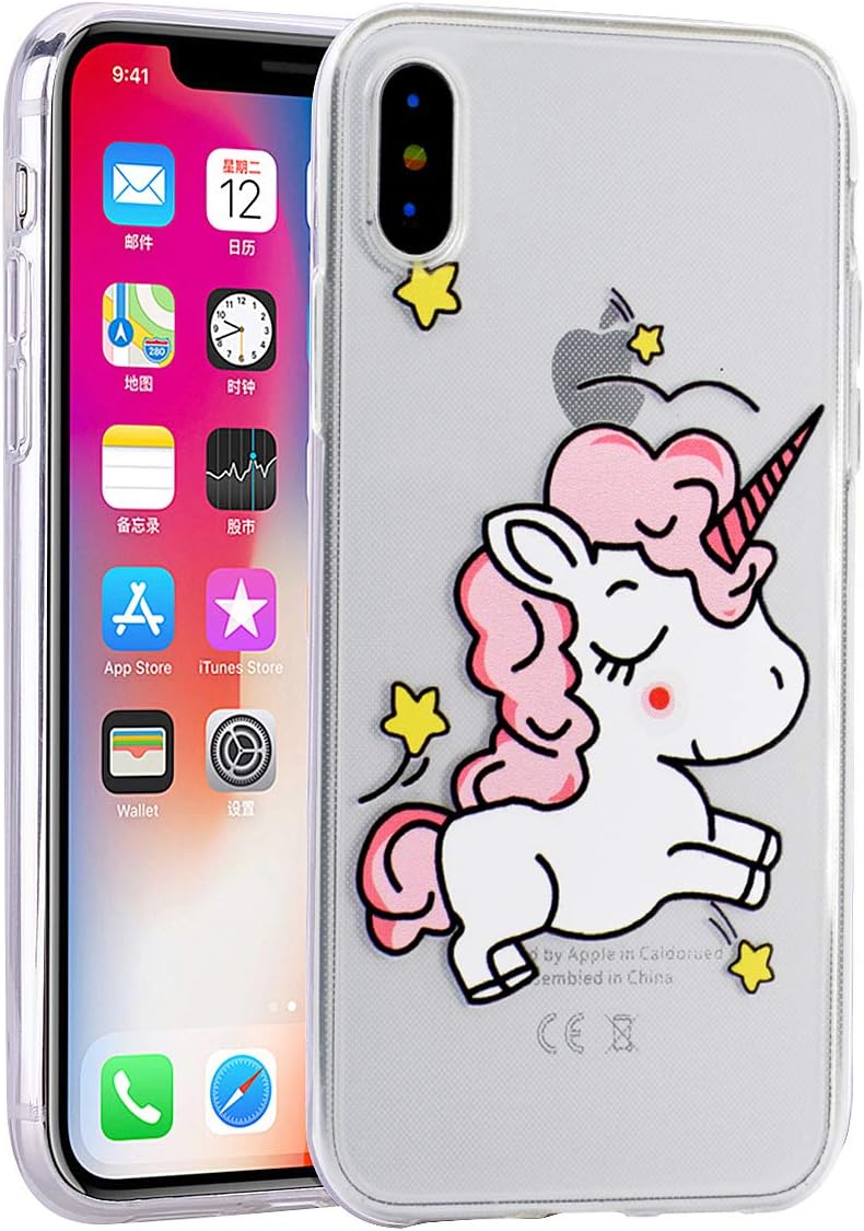 iPhone Xs Case, iPhone X Case Clear, Soft TPU Case Crystal Transparent Slim Anti Slip Case Back Protector Case Cover for iPhone X/XS Unicorn