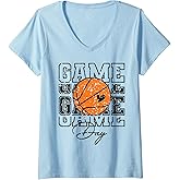 Womens Game Day Basketball Basketballer Teamwork Sports Sparkle V-Neck T-Shirt