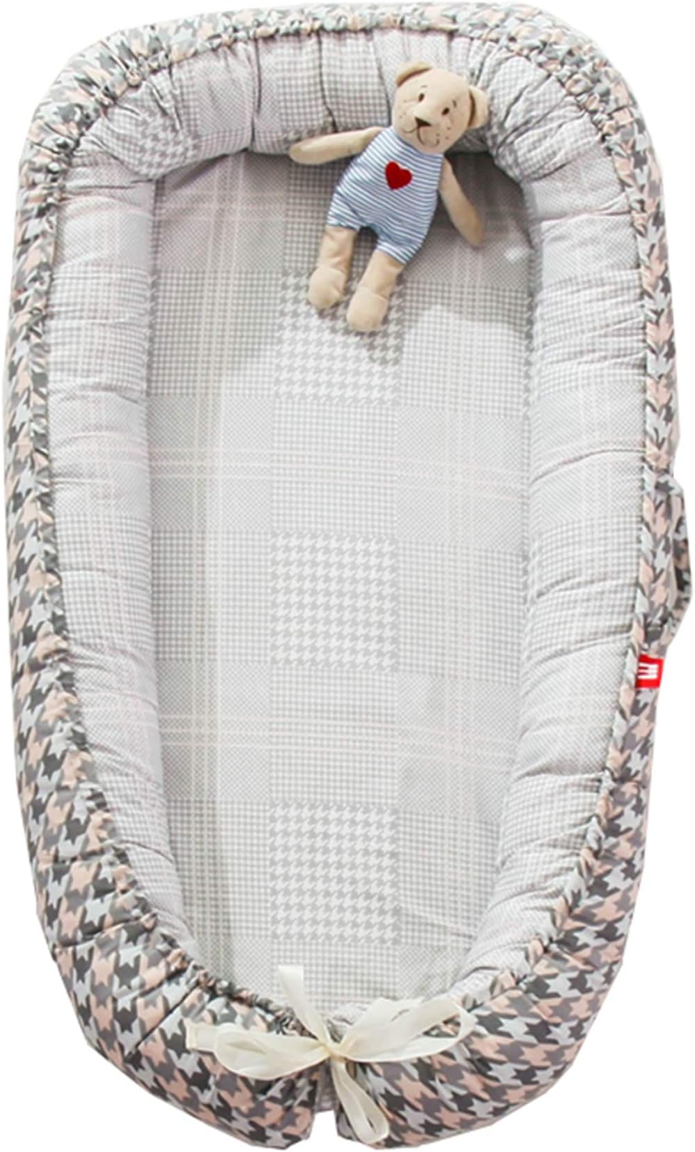 Hayisugar Newborn Lounger, Portable Super Soft Breathable Baby Snuggle Nest, Baby Bionic Bed for Infants Toddlers - Cotton Crib Mattress for Bedroom Travel, Gray Lattice
