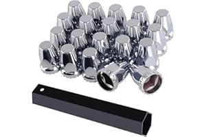 YiaChuii Lug Nut Covers, 33mm Thread On Chrome Screw-on Lug Nut Covers for Vehicle Wheels, Caps ABS Plastic Anti-Rust Flat Top for Semi Trucks, 20Pcs+Socket
