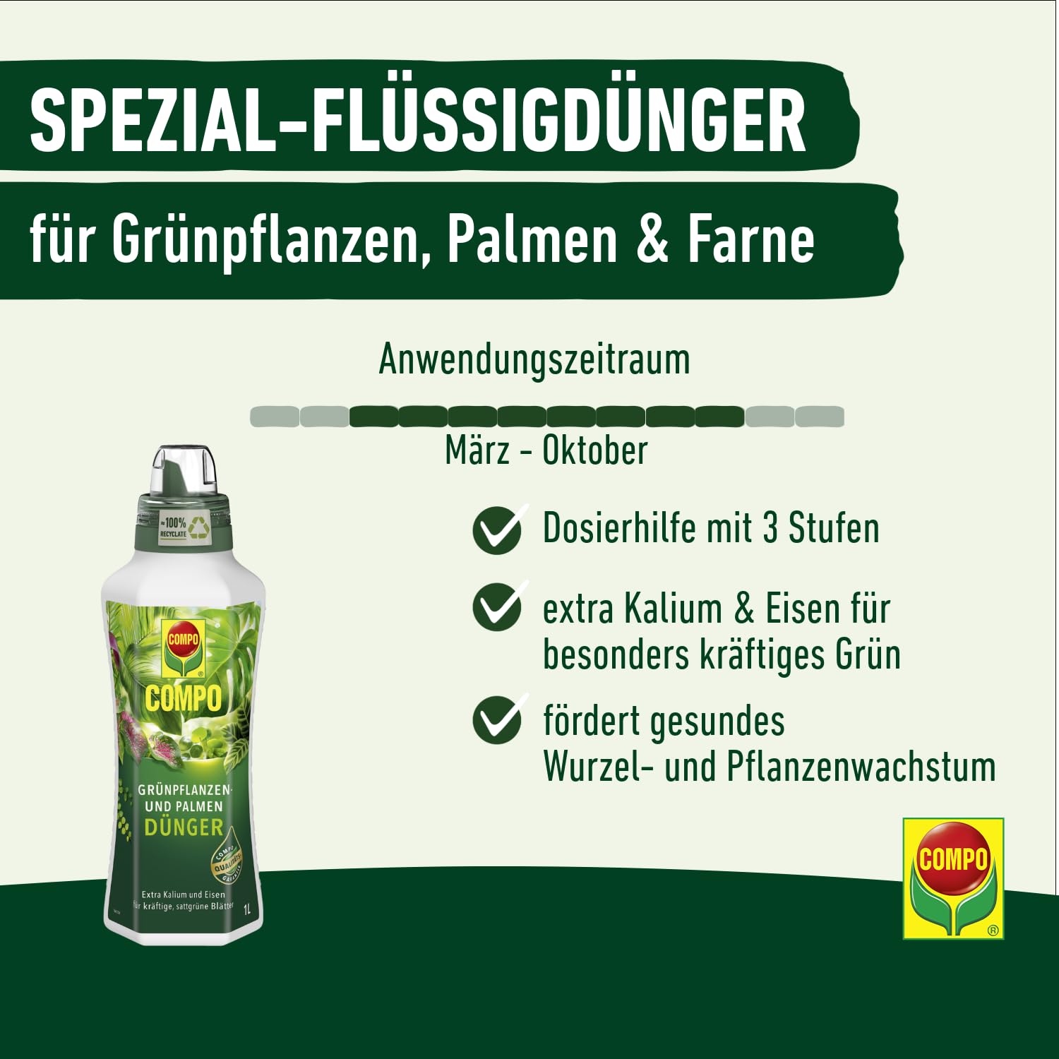COMPO Grünpflanzendünger und Palmendünger – Spezial-Flüssigdünger für alle Zimmer-, Balkon- und Terrassenpflanzen – 1 Liter 3