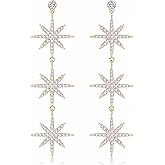 Blingsoul 3 Stars Snowflake Earrings - Hexagonal Snowflakes Dangling Style Bride Wedding Jewelry for Women | Star Earrings