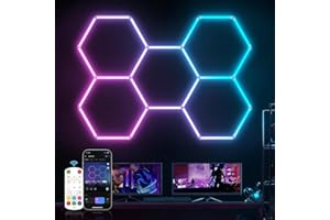 HYPERLITE Hexagon Garage Lights: 5 Grid RGB Hexagon LED Lights with Music Sync Mode, App & Remote Control, Multi-Color Honeyc