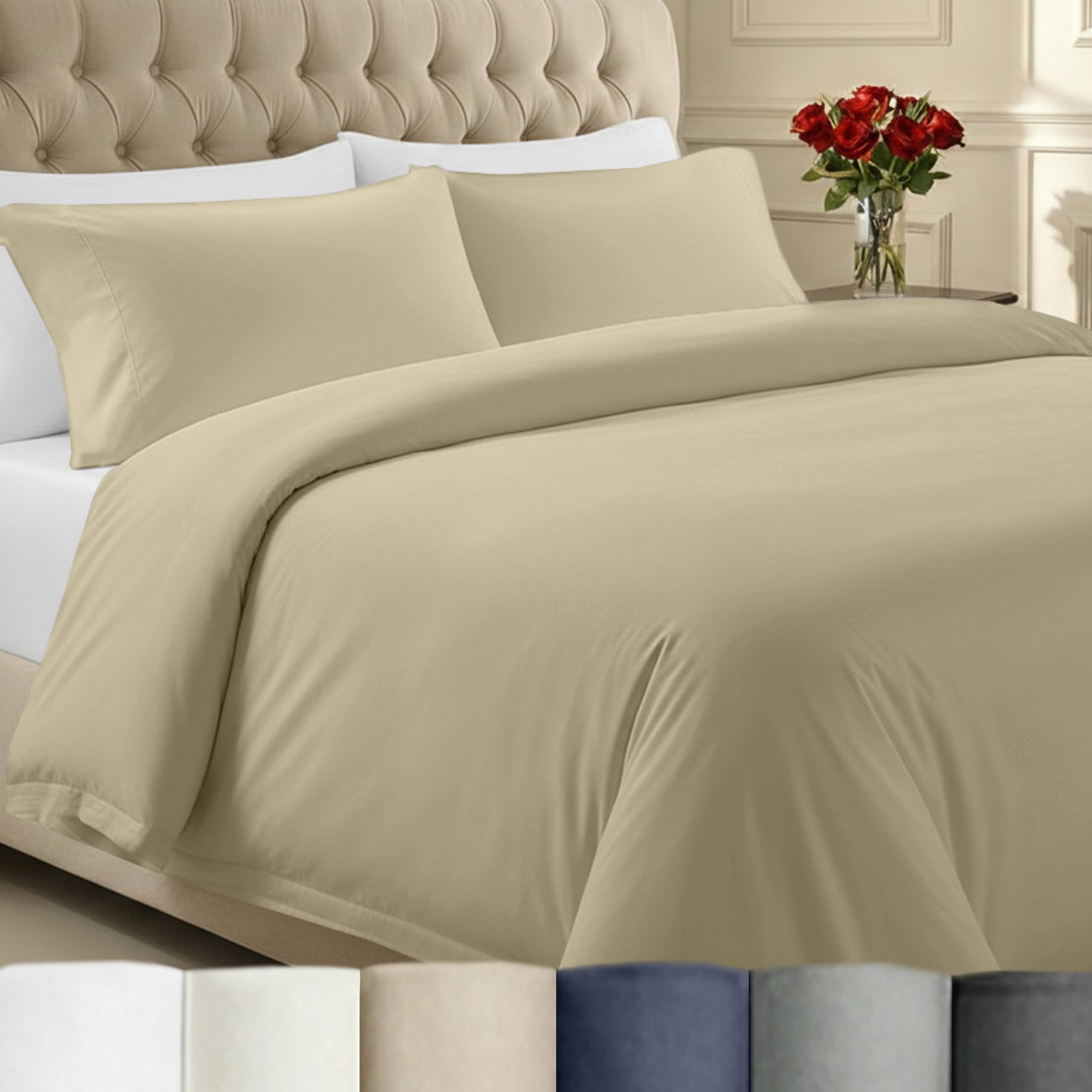 California Design Den 3 Pc King Duvet Cover Set - Winner Good Housekeeping Best Bedding Awards 2025, 400 Thread Count Sateen, 100% Cotton King Size Duvet Cover, Soft & Durable - Beige (Golden Tone) Image