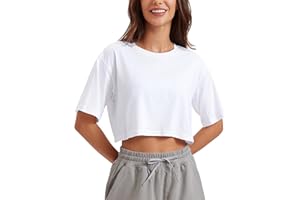 CRZ YOGA Women's Pima Cotton Workout Crop Tops Short Sleeve Yoga Shirts Casual Athletic Running T-Shirts