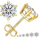 KRKC&CO Lab Grown Moissanite Stud Earrings for Women, Hypoallergenic 925 Sterling Silver, Mother's Day/Anniversary/Valentine's Day/Birthday/Wedding Gift, 14K Gold Plated/White Gold Plated, 0.6-3.0ct