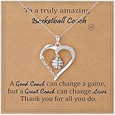 Cykdohy Basketball Heart Pendant Necklace for Women Men Stainless Steel Adjustable Chain Rhinestone Love Sports Ball Charm Party Jewelry Team Players Sport Fans Lovers Gifts with Inspirational Card