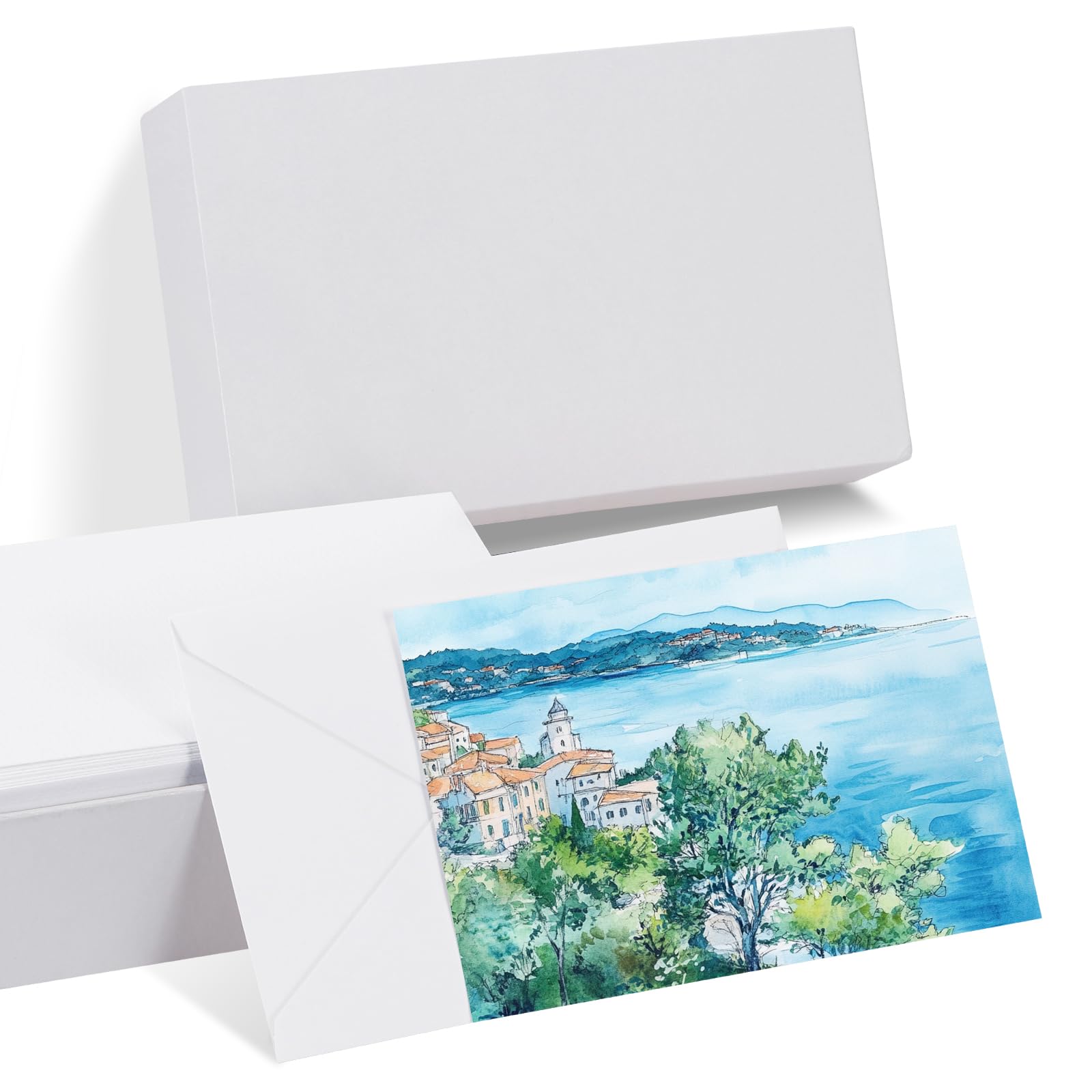PATIKIL 30 Sets Pure Cotton Watercolor Cards 140lb/300 GSM Postcards with Envelopes for Art Painting Creative Thank Notes, 4x6 Inch(White Box)