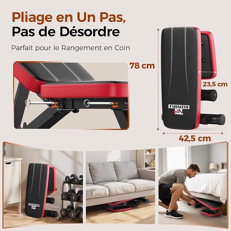 Banc de musculation réglable pour salle de sport à la maison, charge maximale de 300 kg, banc d’entraînement avec 8 positions de dossier pour poitrine, épaules et bras