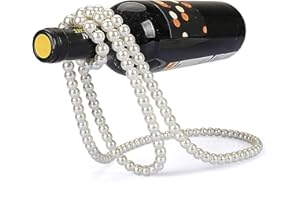 STANDOUTELROAL (White) Artificial Pearl Necklace Floating Wine Rack, Metal Wine Bottle Holder, Wine Bottle Stand for Bar and 
