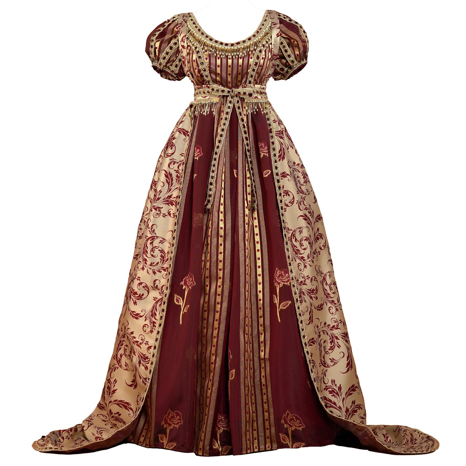 Photo 1 of Vibsion Regency Dresses for Women Empire Waist Rose Embroidered Rococo Ball Gown Gothic Victorian Court Dress M Red