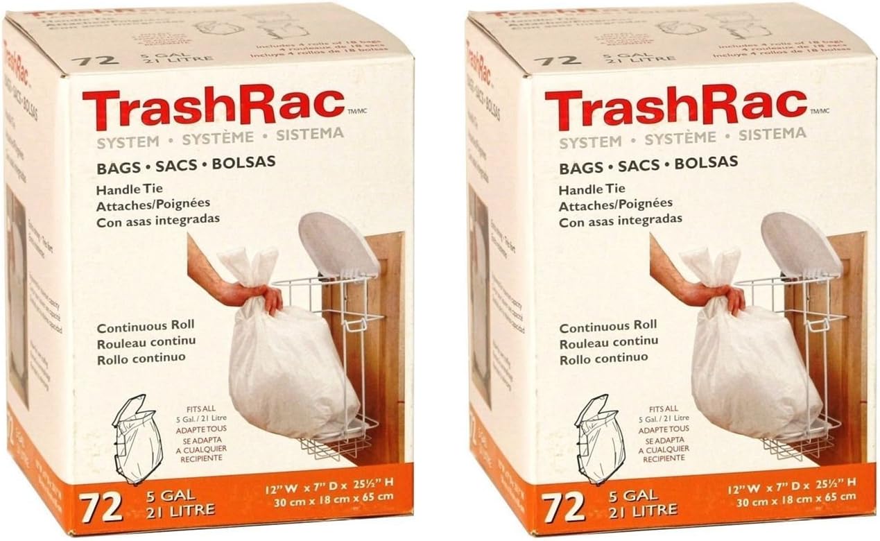 Sunbeam Trashrac Trash Bags 5 Gal. 0.7 Mil 72 Bags - Psack of 2 (Total 144 Bags)