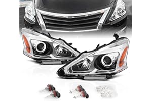 AmeriLite for 2013-2015 Altima 4Dr Sedan Projector Chrome Housing Halogen Replacement Headlights Assembly Pair - Driver and Passenger Side