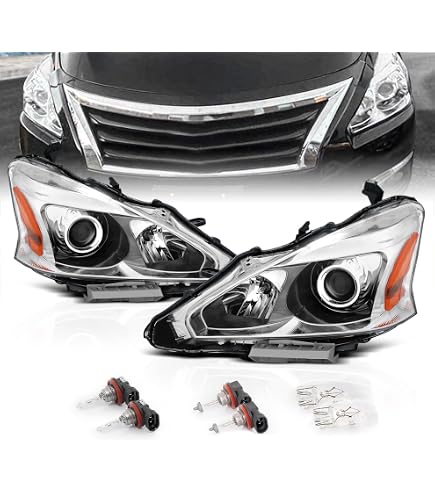 Passenger Side Headlight Assembly With Turn Signal – Fits 2013-2015 Nissan Altima Sedan (Halogen, Chrome Housing, Clear Lens)