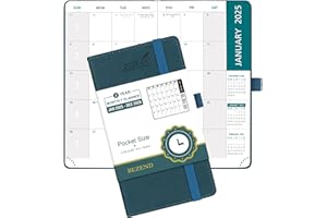 BEZEND 2 Year Pocket Calendar 2025-2026 - Small Monthly Planner for Purse 6.5" x 3.5", Runs Jan 2025 to Dec 2026, 100 GSM Paper, Pen Loop & Notes, PU Leather Hardcover in Dark Green