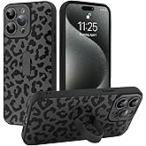 MOWIME Compatible with iPhone 15 Pro Case with Finger Strap, Cheetah Print Shockproof Soft TPU Protective Cover for Women Girls, Slim Anti Scratch Case for iPhone 15 Pro 6.1 Inch, Black