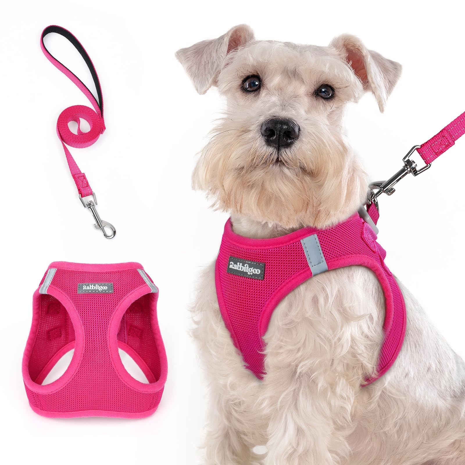 Photo 1 of rabbitgoo Dog Harness Medium Sized and Leash Set, Step in Soft Light Puppy Vest, Breathable Mesh Pet Harness, Reflective for Safe Easy Walking, Rosa Red XXL