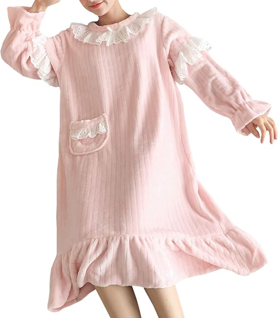 Amazon Co Jp コーラルフリース パジャマ ワンピース レディース M 2xl 秋冬 丸襟 可愛い ルームワンピース フランネル 暖かい ふわふわ 柔らか 長袖 セクシー もこもこ 姫系 部屋着 寝間着 服 ファッション小物