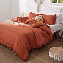 Smoofy Pom Fringe Comforter Set Full Size Burnt