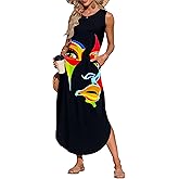 AUSELILY Womens Summer Dresses 2025 Casual Sleeveless Maxi Dress Loose Crewneck Sundresses Split Long Tank Dress with Pockets