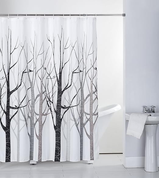 Amazon Com Shower Curtain Fabric Grey Tree With Hooks Bath