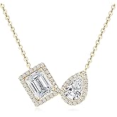 EONFUN Emeralds and Pear Cut Moissanite Pendant Necklace, 3.34cttw D Color Lab Created Moissanite, 925 Sterling Silver Dainty Pendant for Women Wife Birthday Gifts