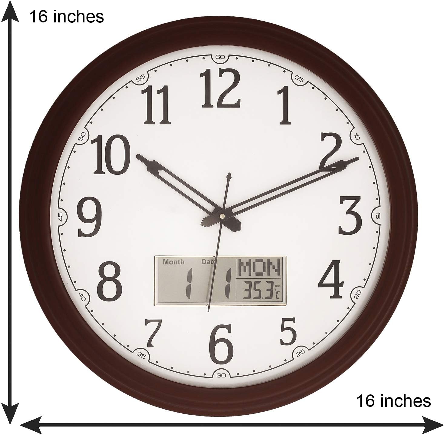 Chronikle Brown Wooden Designer Round dial Analog Wall Clock with Day & Date Digital Display