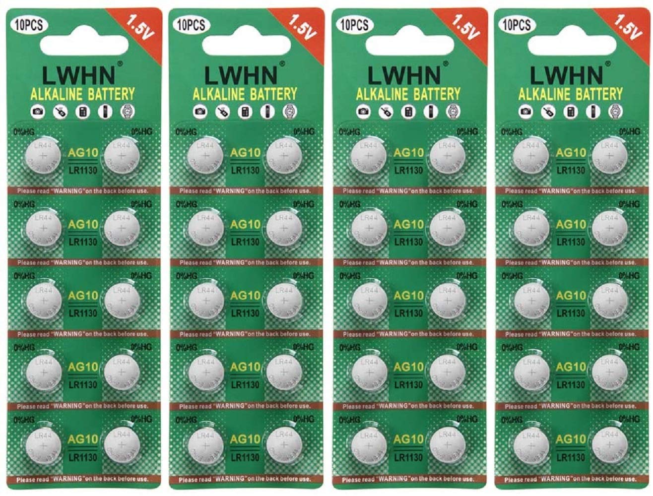 AG10 LR1130 Button Coin Cell Batteries 1.5v Battery for Small Electronics (40pcs)