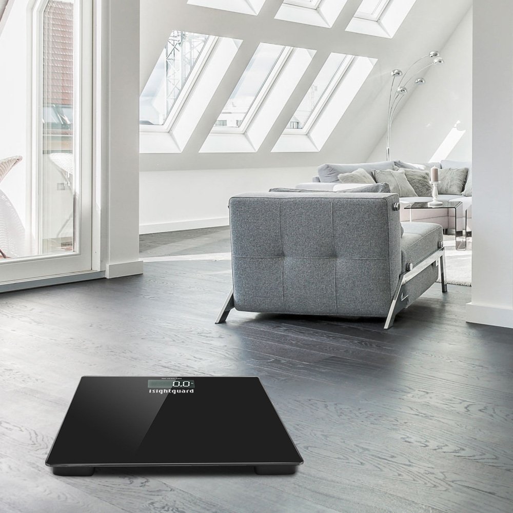 Isightguard Digital Body Weight Bathroom Scale by Balance, High Accuracy, Large Glass Top, Backlit Display, Precision Measurements, 400 Pounds (Battery Included)