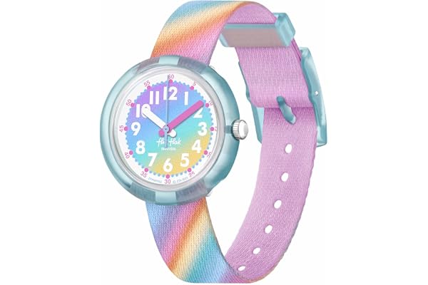 Flik Flak Girl Kids Watch Biosourced Quartz Waterproof Liquid Rainbow