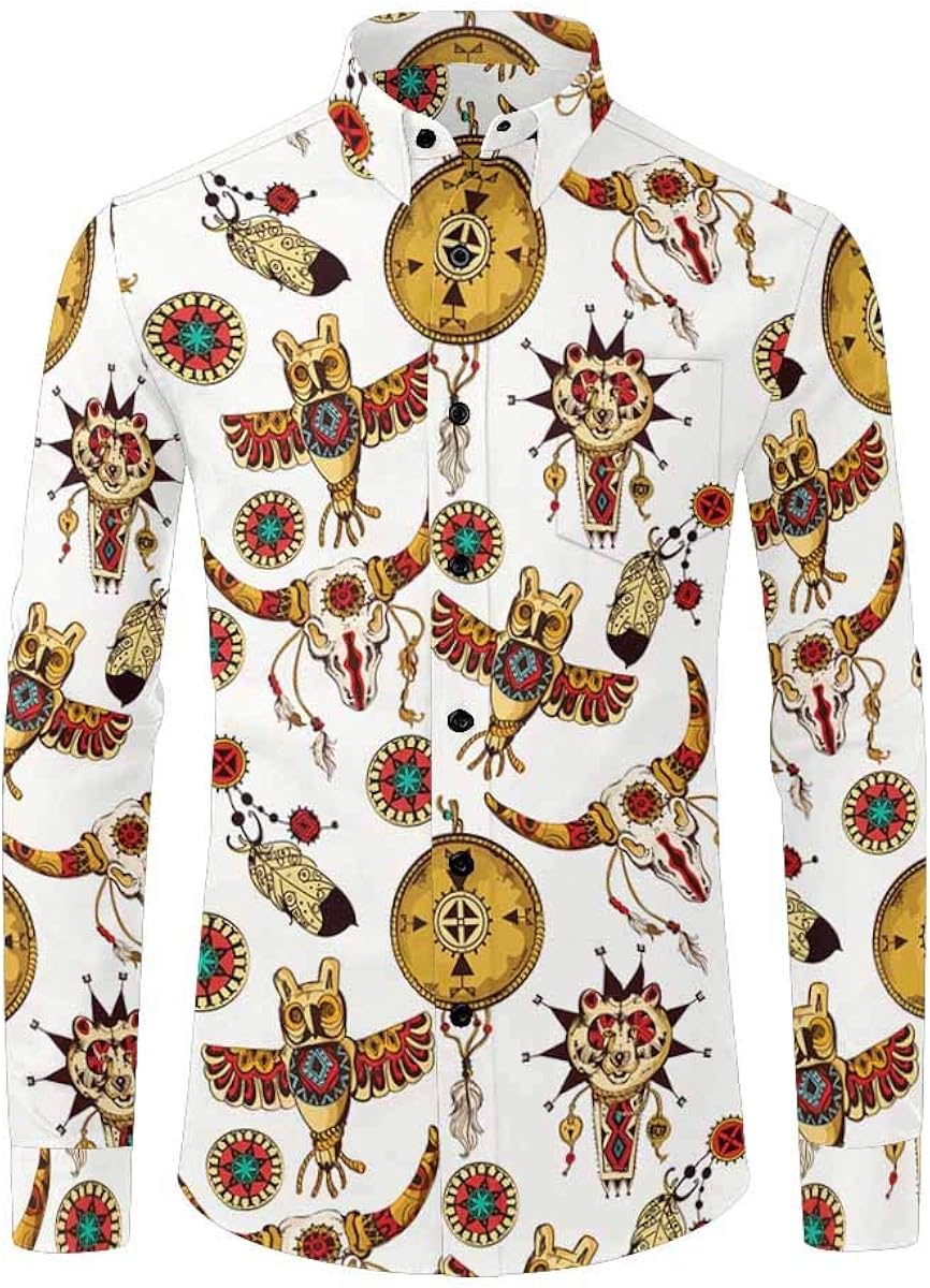 INTERESTPRINT Mens Hawaiian Shirt Long Sleeve Slim Fit Beach Shirt