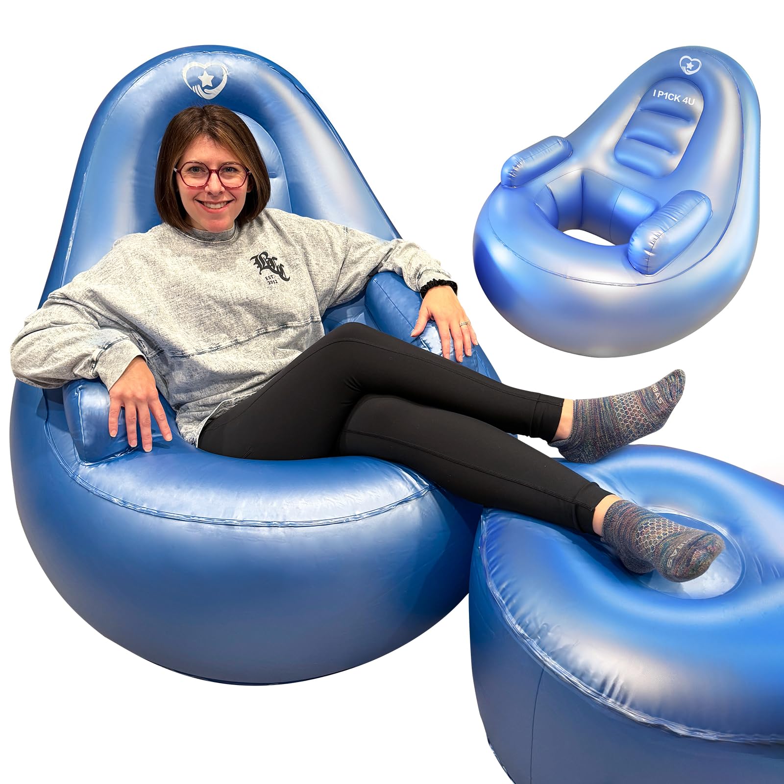 Photo 1 of IP1CK4U Blue BBL Inflatable Chair with Ottoman for After Butt Surgery Recovery,Sitting,Sleeping,Pregnancy and Relaxation and BBL Pillow Results Lifting Cushions for BBL Lipo 360(Air Pump Not Included)