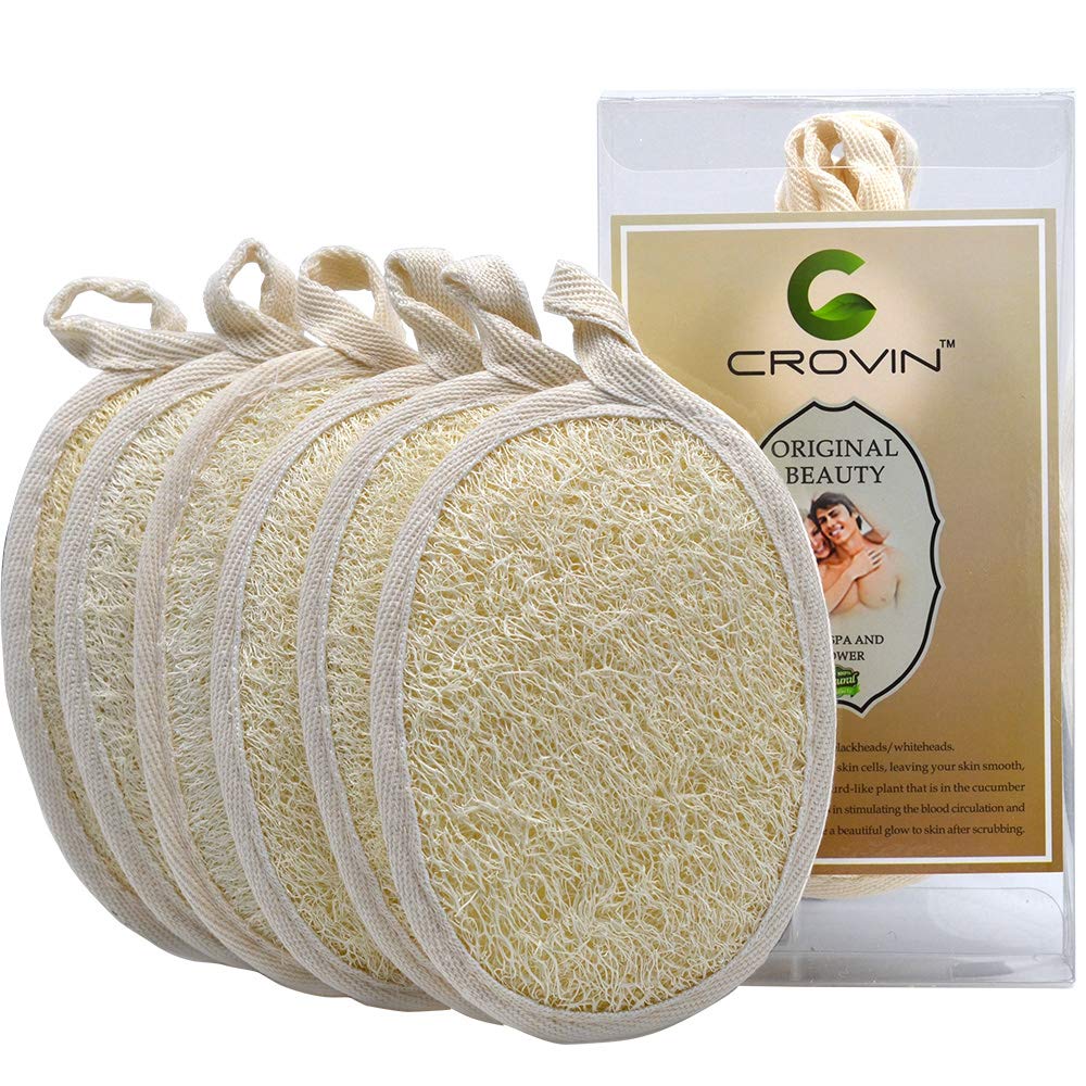 Crovin Loofah Pads - Exfoliating Loofah Body Scrubber 100% Natural Bath Sponge for Men and Women’s SPA - 6 Packs Gifts Luffa Package,Perfect for Bath Shower