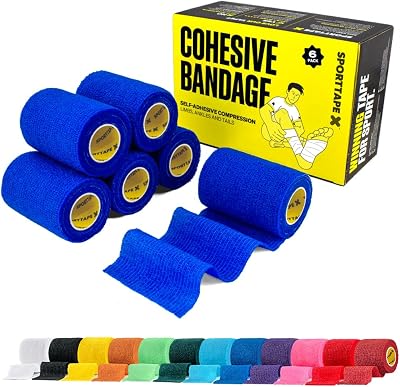SPORTTAPE Self-Adhesive Cohesive Bandage 6 Rolls 7.5cm x 4.5m Blue