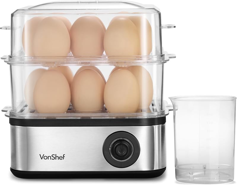 VonShef 3 in 1 Egg Boiler Poacher Omelette Maker Stainless Steel 500W 16 Eggs