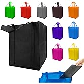 10 Pack Reusable Shopping Bags - 14.9x12.6x9.4 Inth Bulk Tote Bag for Grocery with 5 Pack Thick Plastic Bottom can Hold 50 Lbs, Foldable & Durable with Reinforced Handles