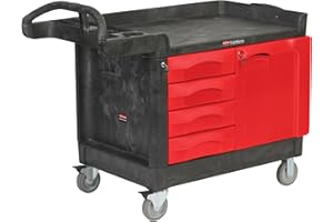 Rubbermaid Commercial Products TradeMaster Tool Storage Utility Cart, 4 Drawers + Cabinet, Small, 750 lb. Capacity, Black, for Warehouse/Garage/Cleaning/Maintenance