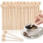 100Pcs Coffee Stirrers-5.9 Inch Natural Wooden Stir Sticks with Round Ends, Disposable Biodegradable Cafe Grade Coffee Stir Sticks Wood Beverage Mixer for Coffee Cocktails Milk Tea