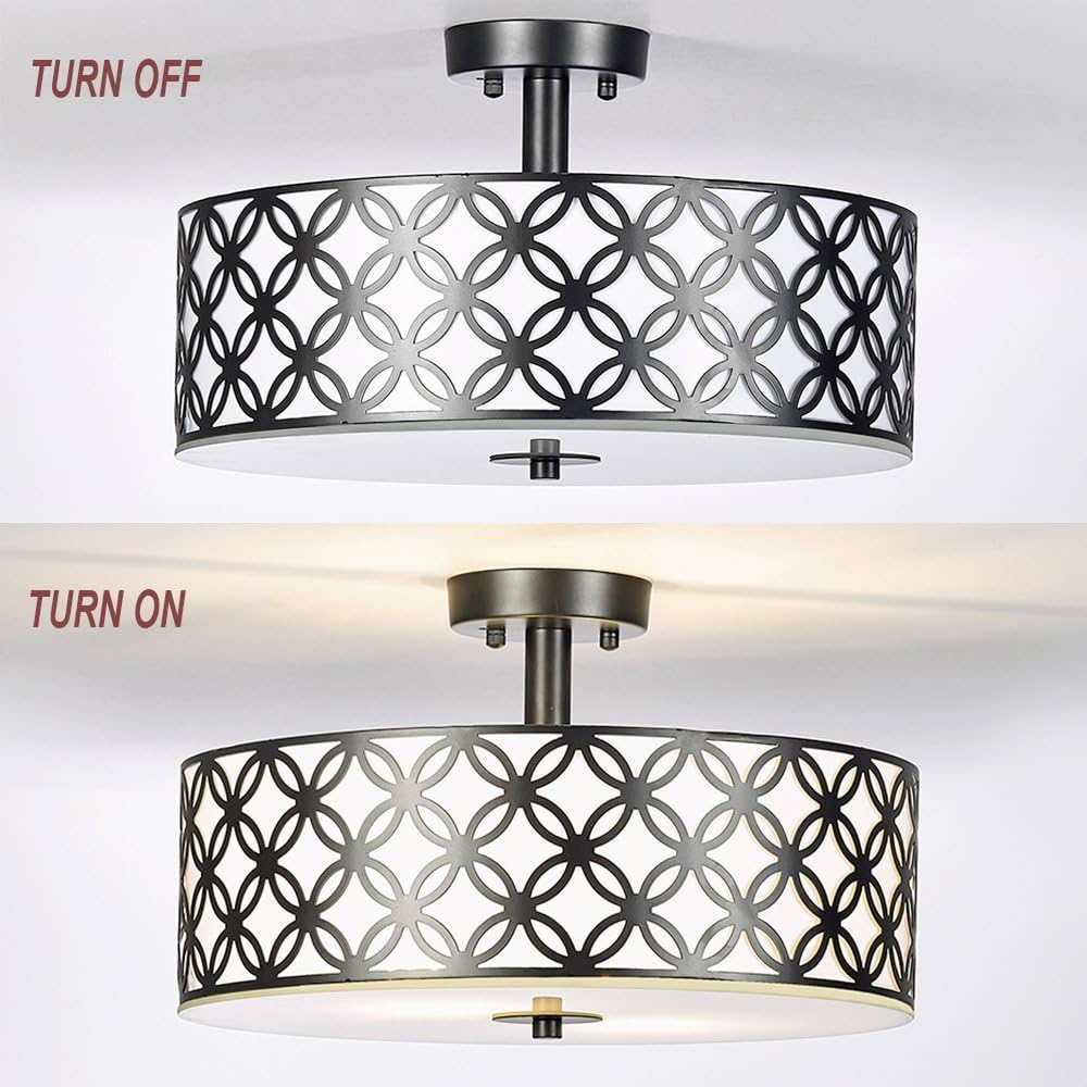 SOTTAE Luxurious Living Room Bedroom Ceiling lamp Black Bronze Glass Diffuser Chrome Finish Flush Mount Ceiling Light,Modern Ceiling Light Fixture 12": Home Improvement