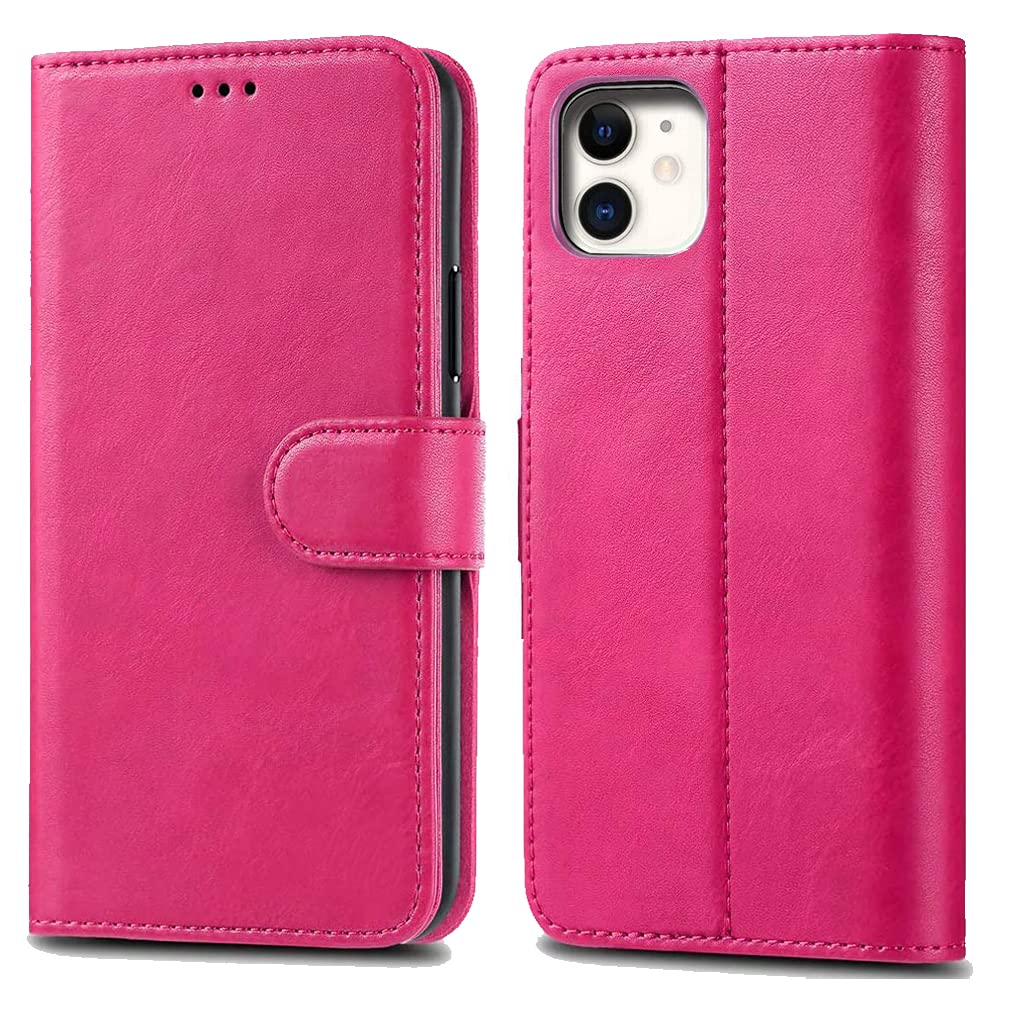 iPhone 11 Leather Case - Premium Wallet Case Leather Flip Cover For Apple iPhone 11 6.1" A2221 [Card Holder] [Magnetic Closure] (Pink)