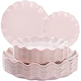 LIYH 24 Pcs Pink Plates Reusable, Pink Plastic Scalloped Plate Durable and Dishwasher Safe,Baby Shower Plate, Light Weight Daisy Plastic Wavy Plates for Wedding Party Birthday