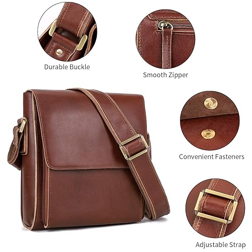 Augus Genuine Leather Messenger Bag For Men – Vintage Crossbody Bag With Magnetic Flap, Adjustable Strap, Fits Laptop